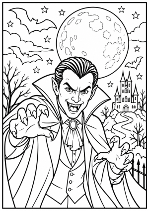 Dracula Vampire Halloween Colouring Page (Free Printable)