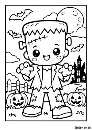 Kawaii Halloween Frankenstein Colouring Page – Cute Spooky Fun!