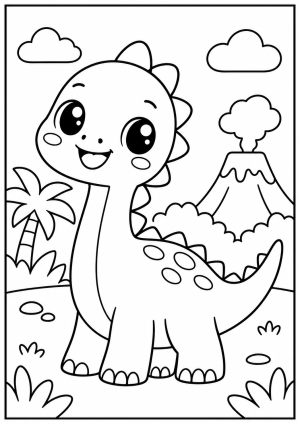 Cartoon Dinosaur Colouring Page (Free Printable)
