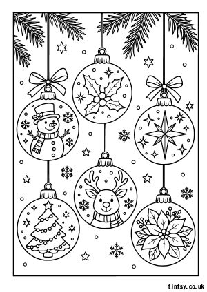 Christmas Baubles Colouring Page (Free Printable)