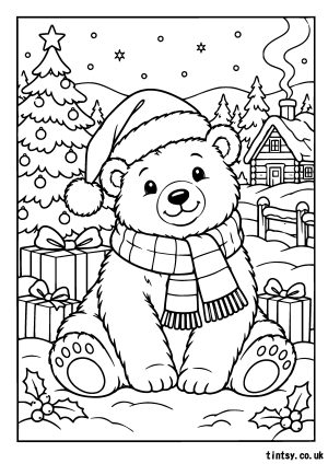 Free Christmas Bear Colouring Page Printable
