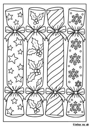 Free Christmas Crackers Colouring Page Printable
