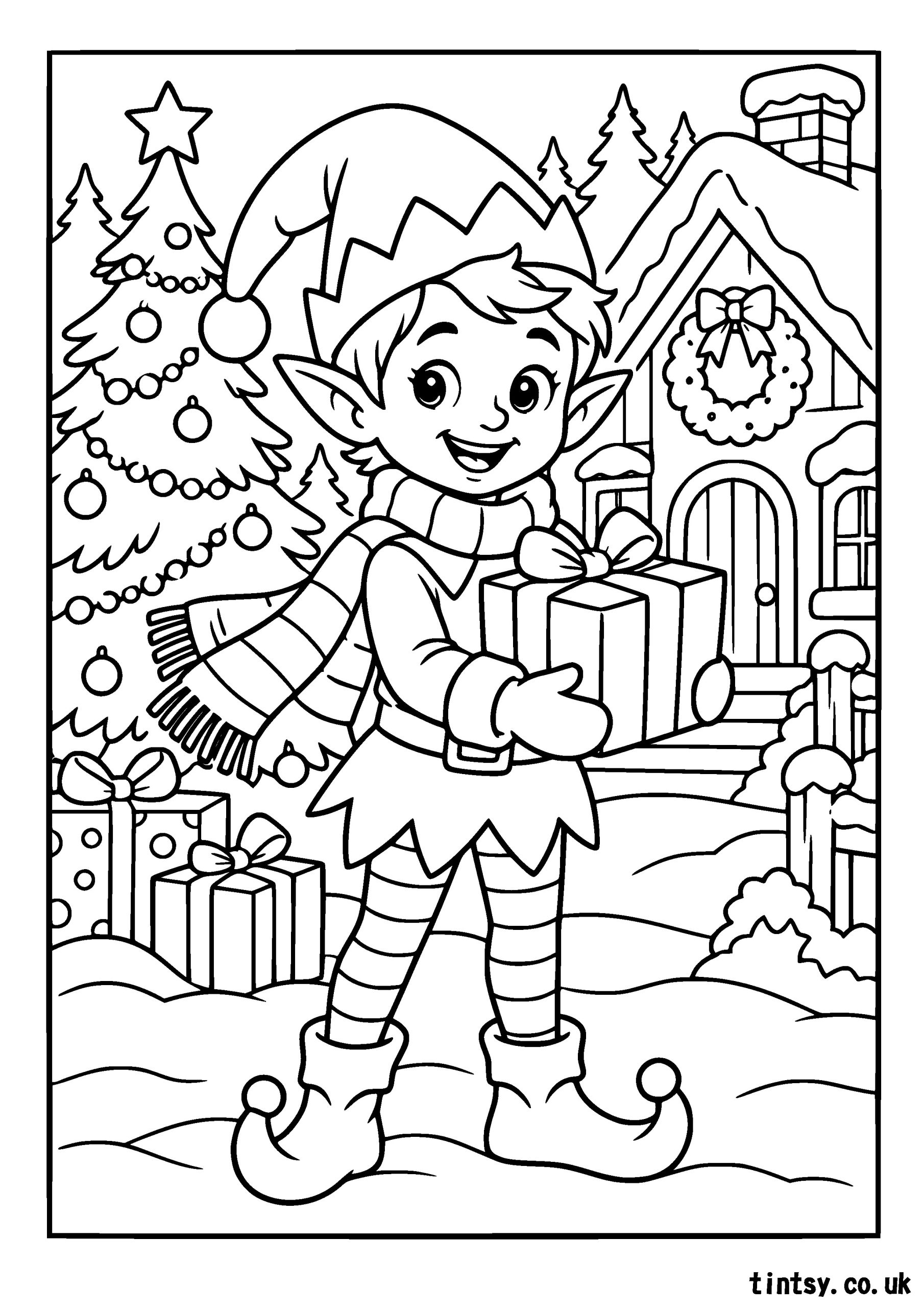 Free Christmas Elf Colouring Page Printable