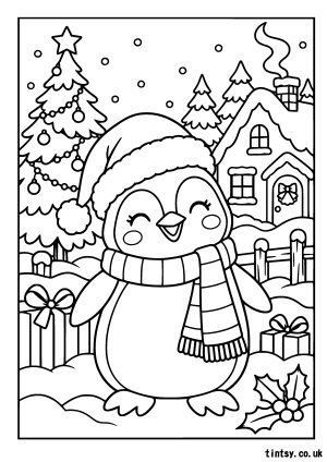 Free Christmas Penguin Colouring Page Printable