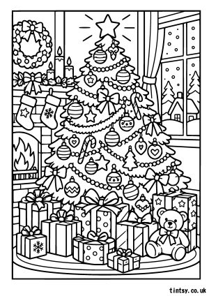 Christmas Tree and Presents Colouring Page: Festive Fun for Everyone