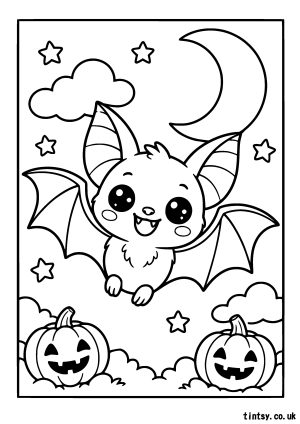 Cute Halloween Bat Colouring Page (Free Printable)