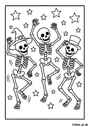 Dancing Skeletons Halloween Colouring Page (Free Printable)
