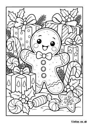 Christmas Gingerbread Man Colouring Page (Free Printable)