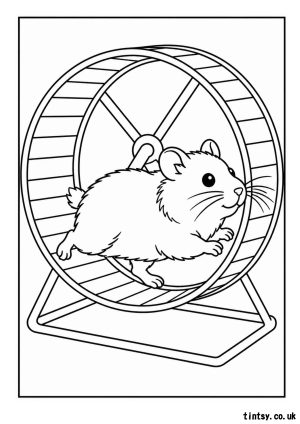 Hamster Running on a Wheel: A Fun and Cute Animal Colouring Page