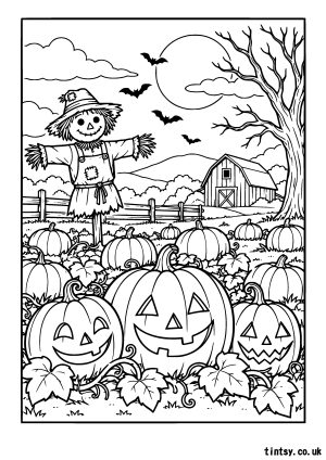 Halloween Pumpkin Patch Colouring Page – A Fun Autumn Activity for Kids