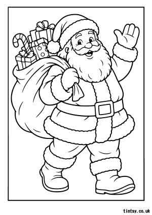 Santa Waving Christmas Colouring Page (Free Printable)