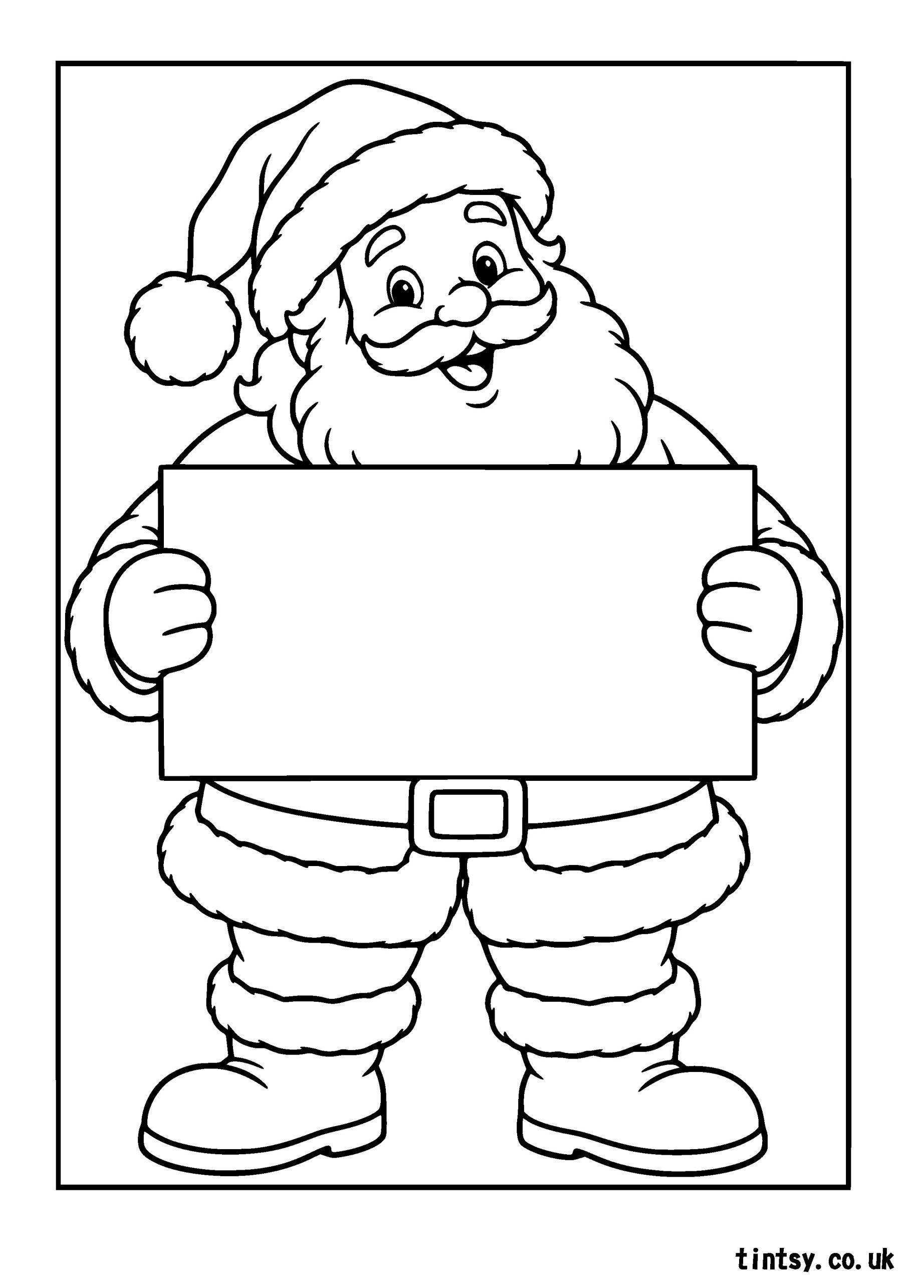 Santa Holding a Blank Sign – Christmas Colouring Page