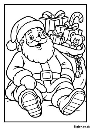 Santa’s Christmas Present Sack – A Festive Colouring Page