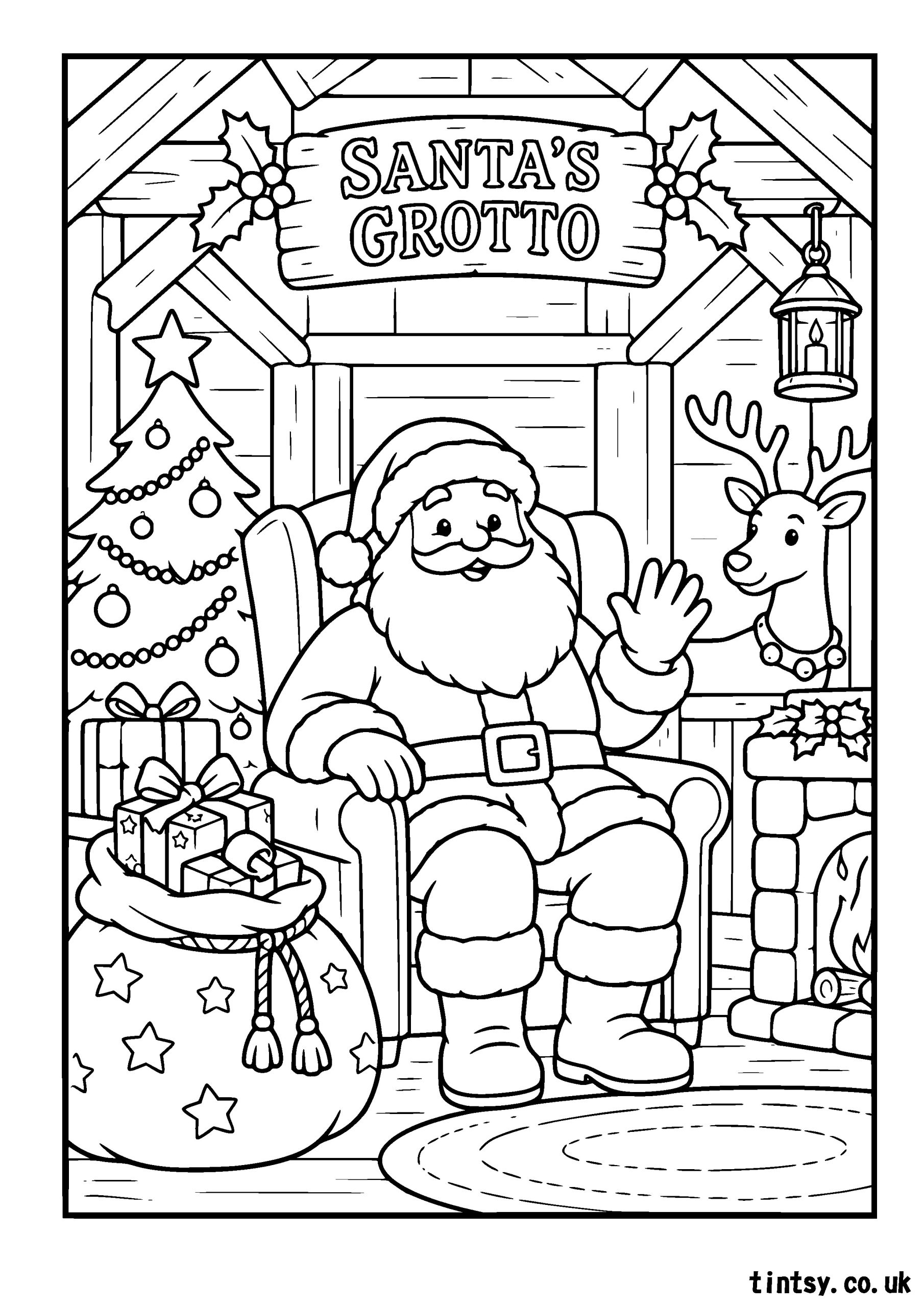 Santa’s Grotto Colouring Page – A Magical Christmas Activity