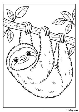 Smiling Sloth Hanging Colouring Page (Free Printable)